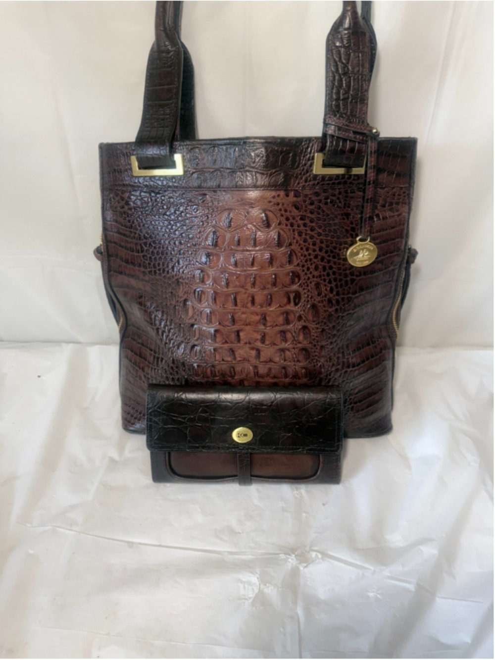 Brahmin Istana Mocha Madison Ave Melbourbe Croc Embossed Leather Tote & wallet